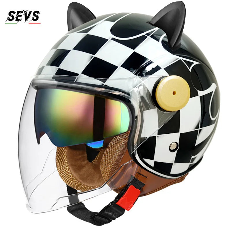 🐱 Casque SEVS Cat Rider DOT – Oreilles de chat amovibles | Ride Nuts