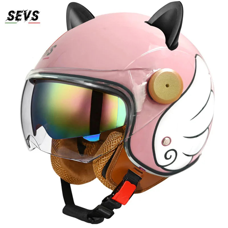 🐱 Casque SEVS Cat Rider DOT – Oreilles de chat amovibles | Ride Nuts
