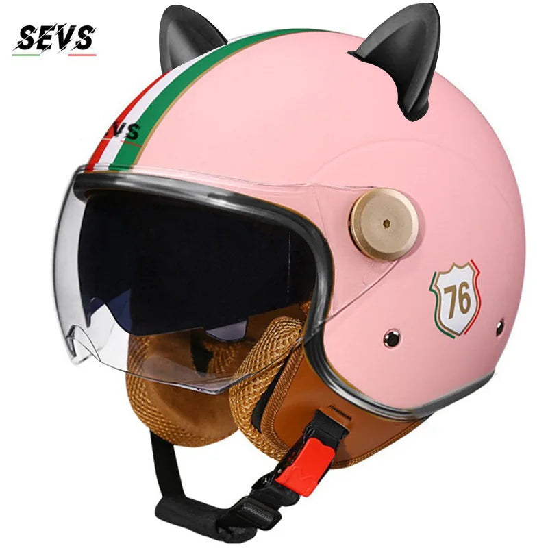 🐱 Casque SEVS Cat Rider DOT – Oreilles de chat amovibles | Ride Nuts