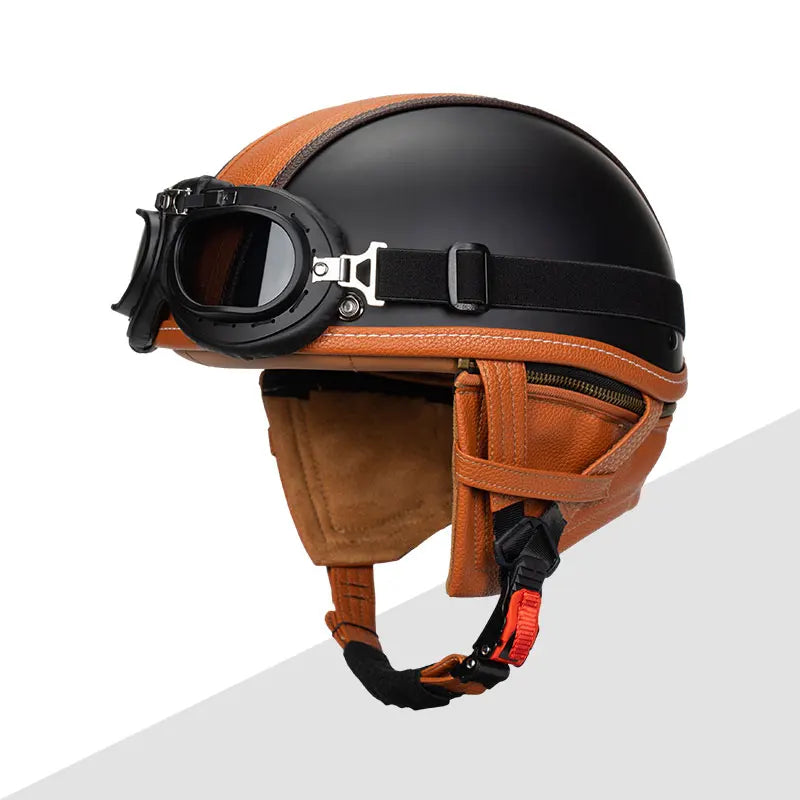 KEAZ Heritage – Casque rétro premium avec lunettes | Ride Nuts 🏍️