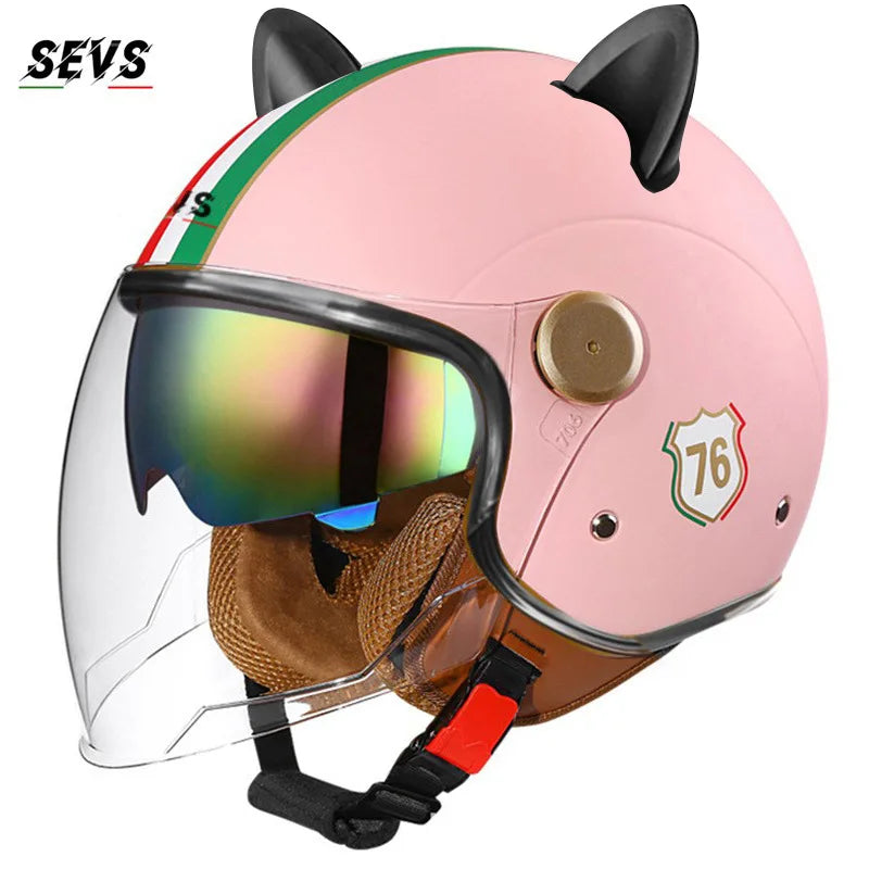 🐱 Casque SEVS Cat Rider DOT – Oreilles de chat amovibles | Ride Nuts