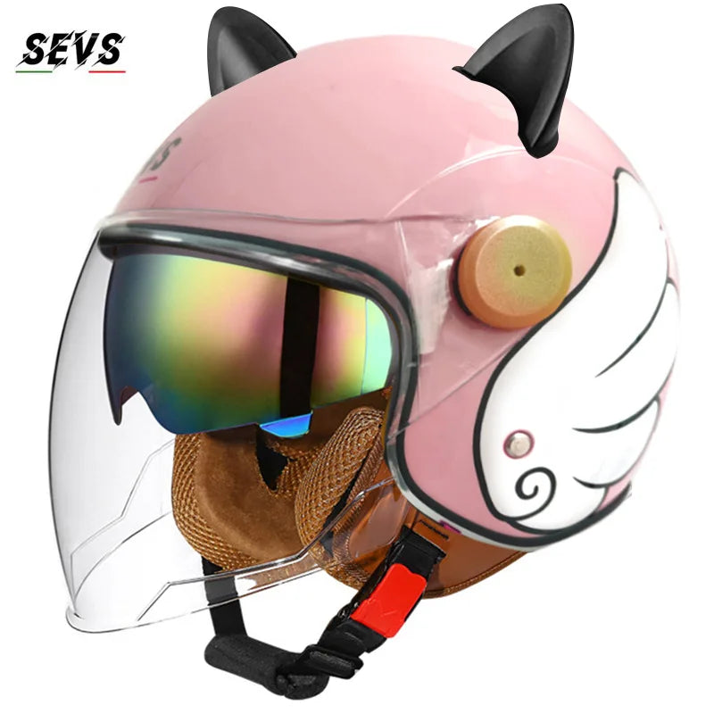 🐱 Casque SEVS Cat Rider DOT – Oreilles de chat amovibles | Ride Nuts