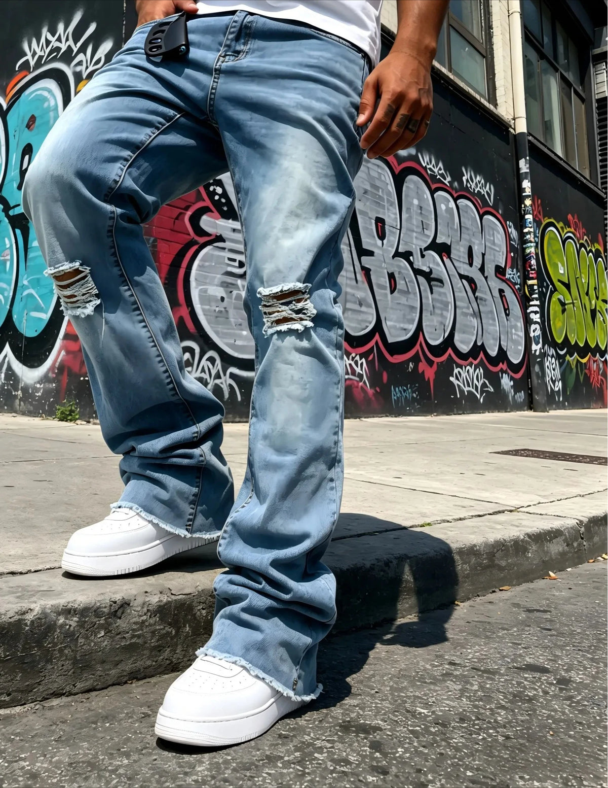 Jean Ripped Flare – Light Blue Street Denim