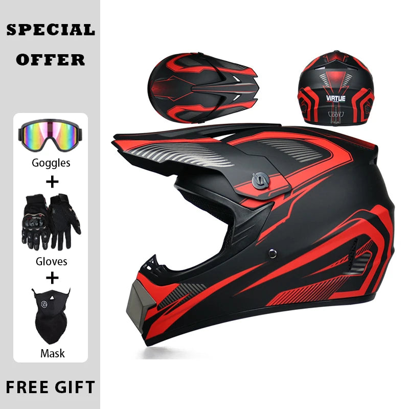 Motocross Helmets Off Road Helmet Dirt Bike Downhill AM DH Cross Helmet Street Riding Safety 3 Piece Gifts - Goggles Mask Gloves