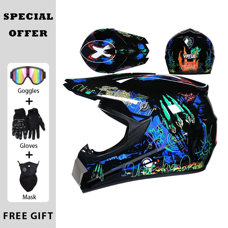 Motocross Helmets Off Road Helmet Dirt Bike Downhill AM DH Cross Helmet Street Riding Safety 3 Piece Gifts - Goggles Mask Gloves