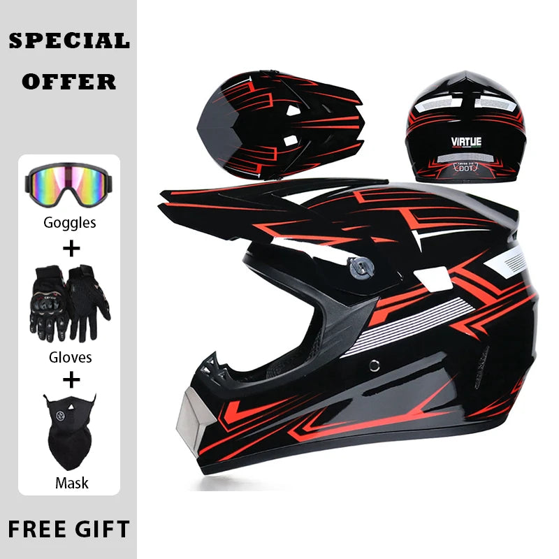 Motocross Helmets Off Road Helmet Dirt Bike Downhill AM DH Cross Helmet Street Riding Safety 3 Piece Gifts - Goggles Mask Gloves