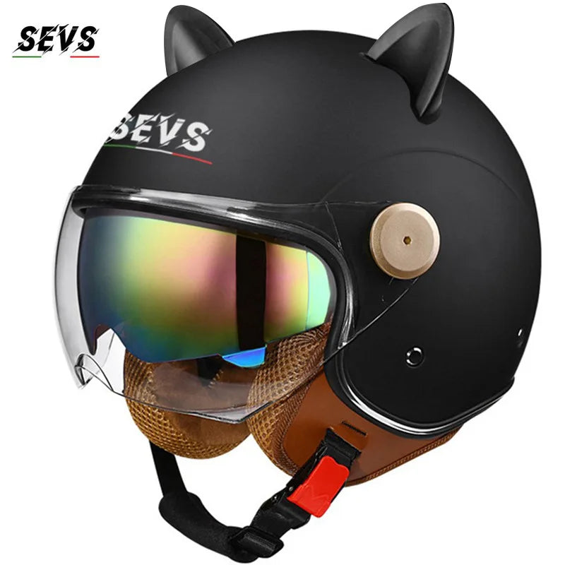 🐱 Casque SEVS Cat Rider DOT – Oreilles de chat amovibles | Ride Nuts