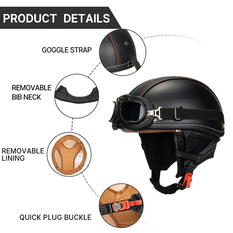 KEAZ Heritage – Casque rétro premium avec lunettes | Ride Nuts 🏍️