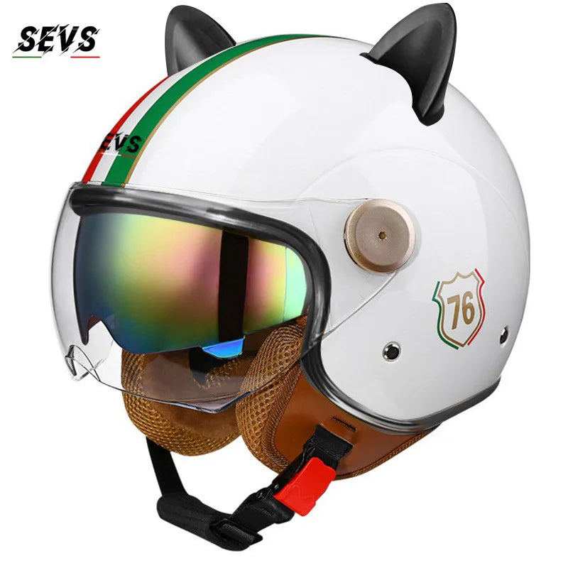 🐱 Casque SEVS Cat Rider DOT – Oreilles de chat amovibles | Ride Nuts
