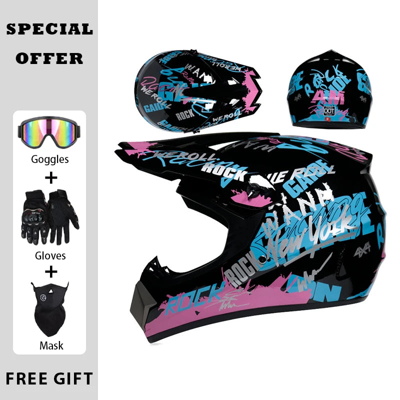 Motocross Helmets Off Road Helmet Dirt Bike Downhill AM DH Cross Helmet Street Riding Safety 3 Piece Gifts - Goggles Mask Gloves