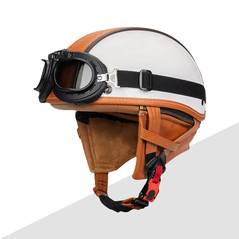 KEAZ Heritage – Casque rétro premium avec lunettes | Ride Nuts 🏍️