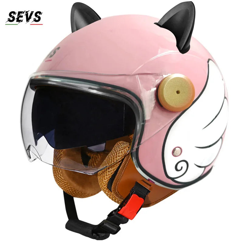 🐱 Casque SEVS Cat Rider DOT – Oreilles de chat amovibles | Ride Nuts