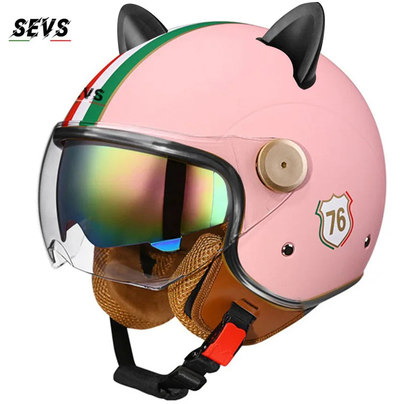 🐱 Casque SEVS Cat Rider DOT – Oreilles de chat amovibles | Ride Nuts
