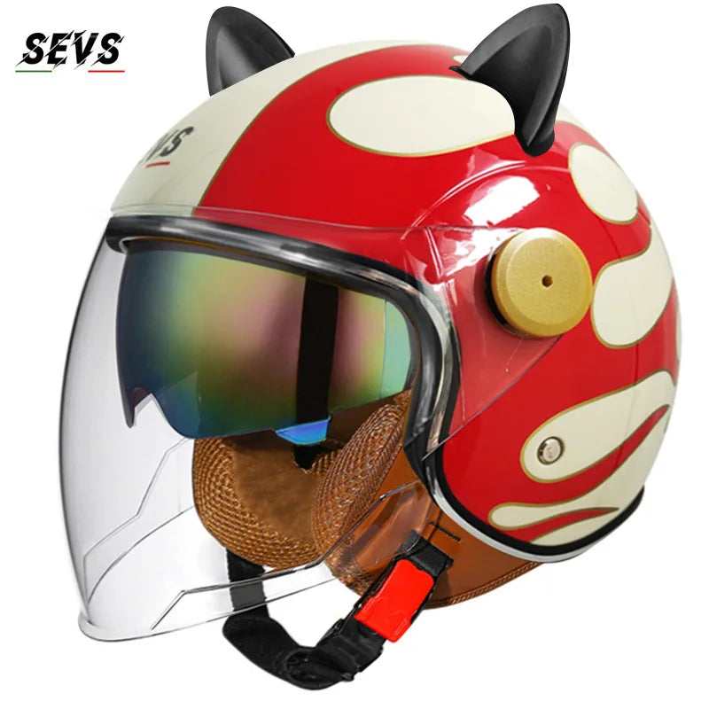 🐱 Casque SEVS Cat Rider DOT – Oreilles de chat amovibles | Ride Nuts
