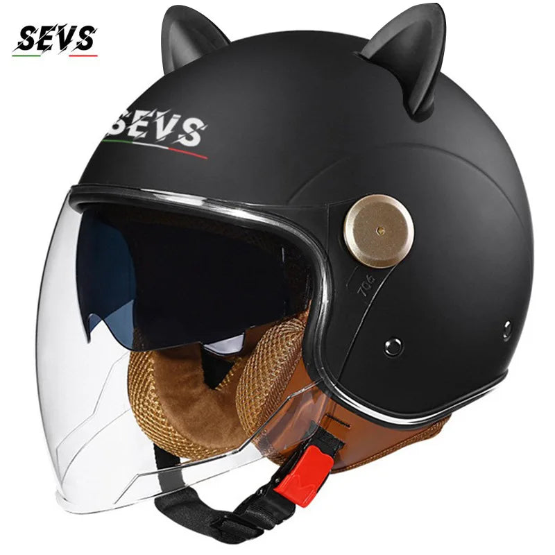 🐱 Casque SEVS Cat Rider DOT – Oreilles de chat amovibles | Ride Nuts