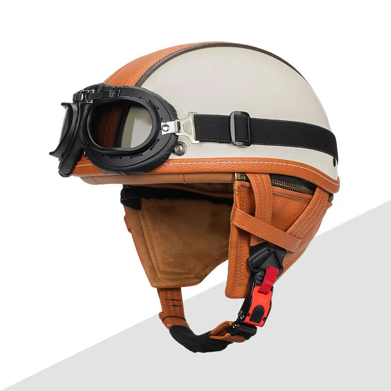 KEAZ Heritage – Casque rétro premium avec lunettes | Ride Nuts 🏍️