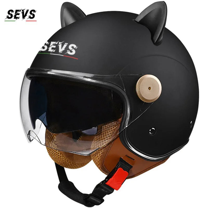 🐱 Casque SEVS Cat Rider DOT – Oreilles de chat amovibles | Ride Nuts