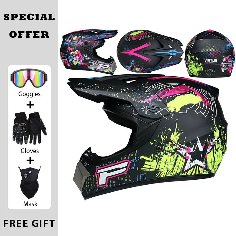 Motocross Helmets Off Road Helmet Dirt Bike Downhill AM DH Cross Helmet Street Riding Safety 3 Piece Gifts - Goggles Mask Gloves