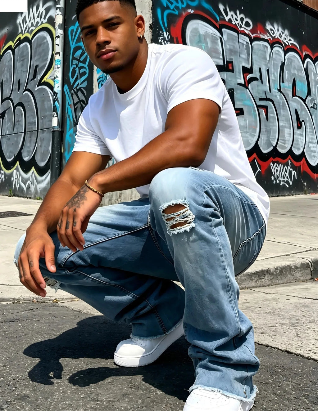 Jean Ripped Flare – Light Blue Street Denim