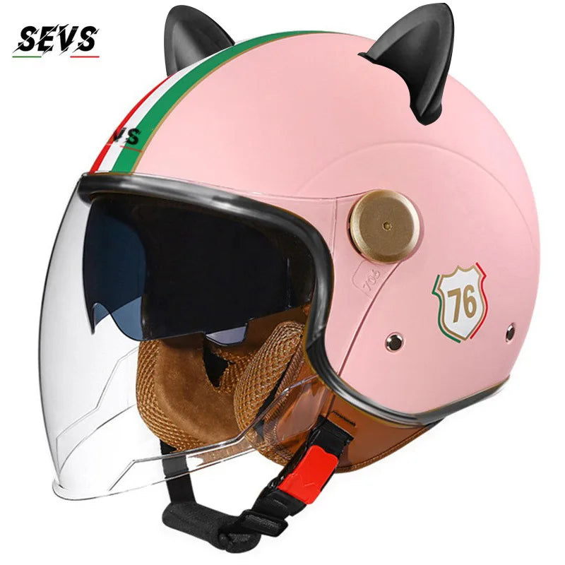 🐱 Casque SEVS Cat Rider DOT – Oreilles de chat amovibles | Ride Nuts
