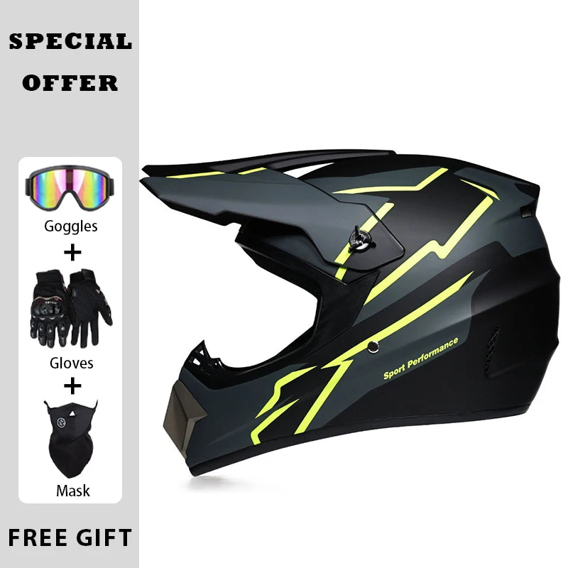 Motocross Helmets Off Road Helmet Dirt Bike Downhill AM DH Cross Helmet Street Riding Safety 3 Piece Gifts - Goggles Mask Gloves