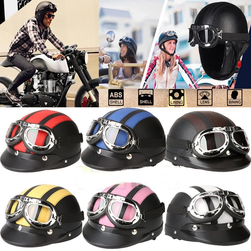 🛵 Casque rétro urbain avec lunettes – Style Vintage
