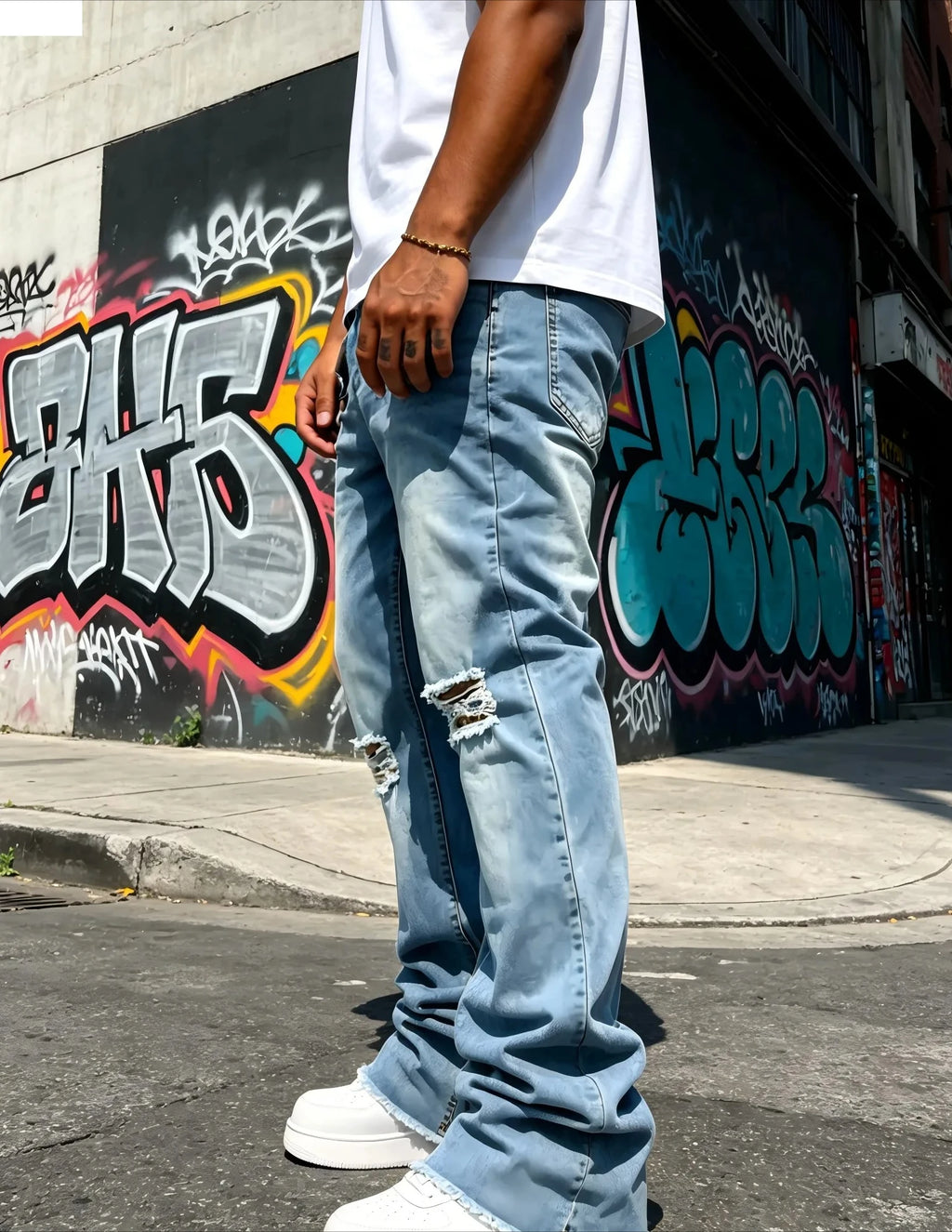 Jean Ripped Flare – Light Blue Street Denim