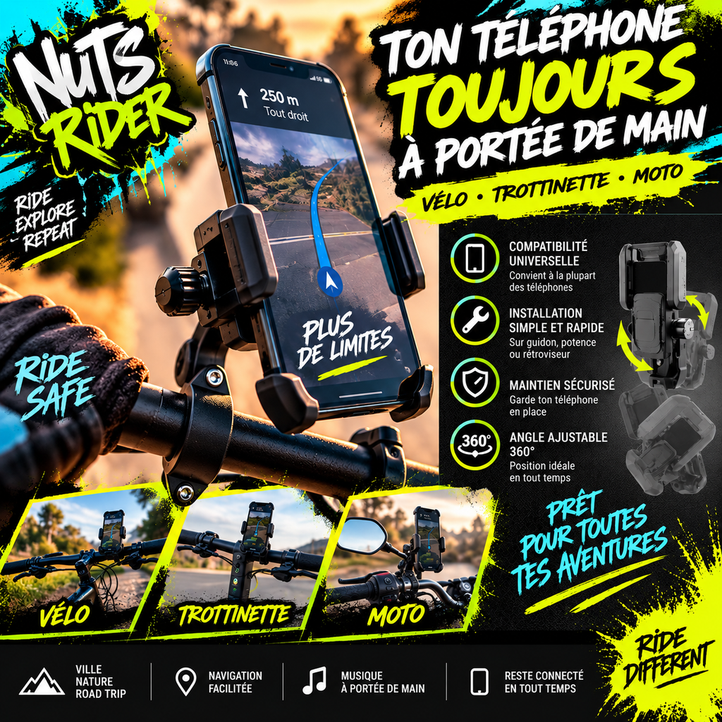 Support de téléphone universel pour vélo, trottinette et moto