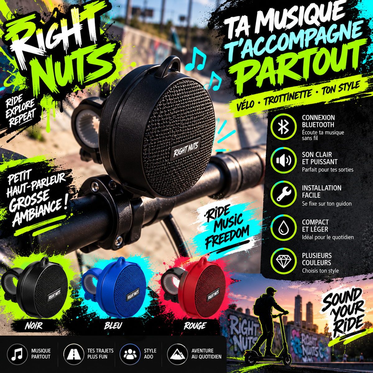 Mini haut-parleur Bluetooth pour guidon – Vélo & trottinette